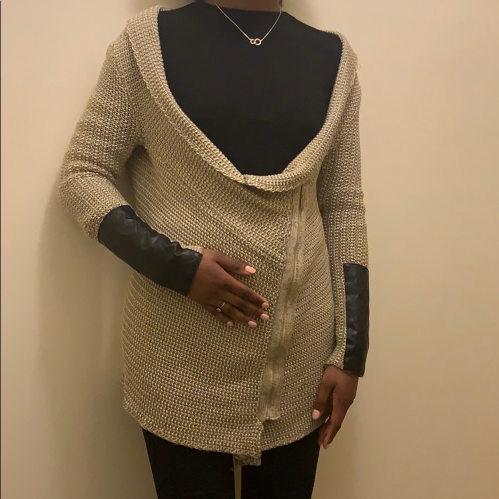 Beige sweater with faux leather accent size M